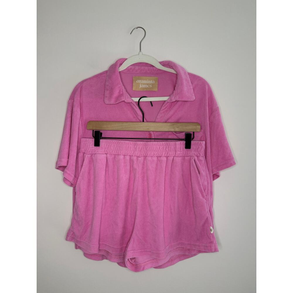 Anthropologie Araminta James Swim Womens Pink Terry Shirt Set Coverup Large - Picture 3 of 15